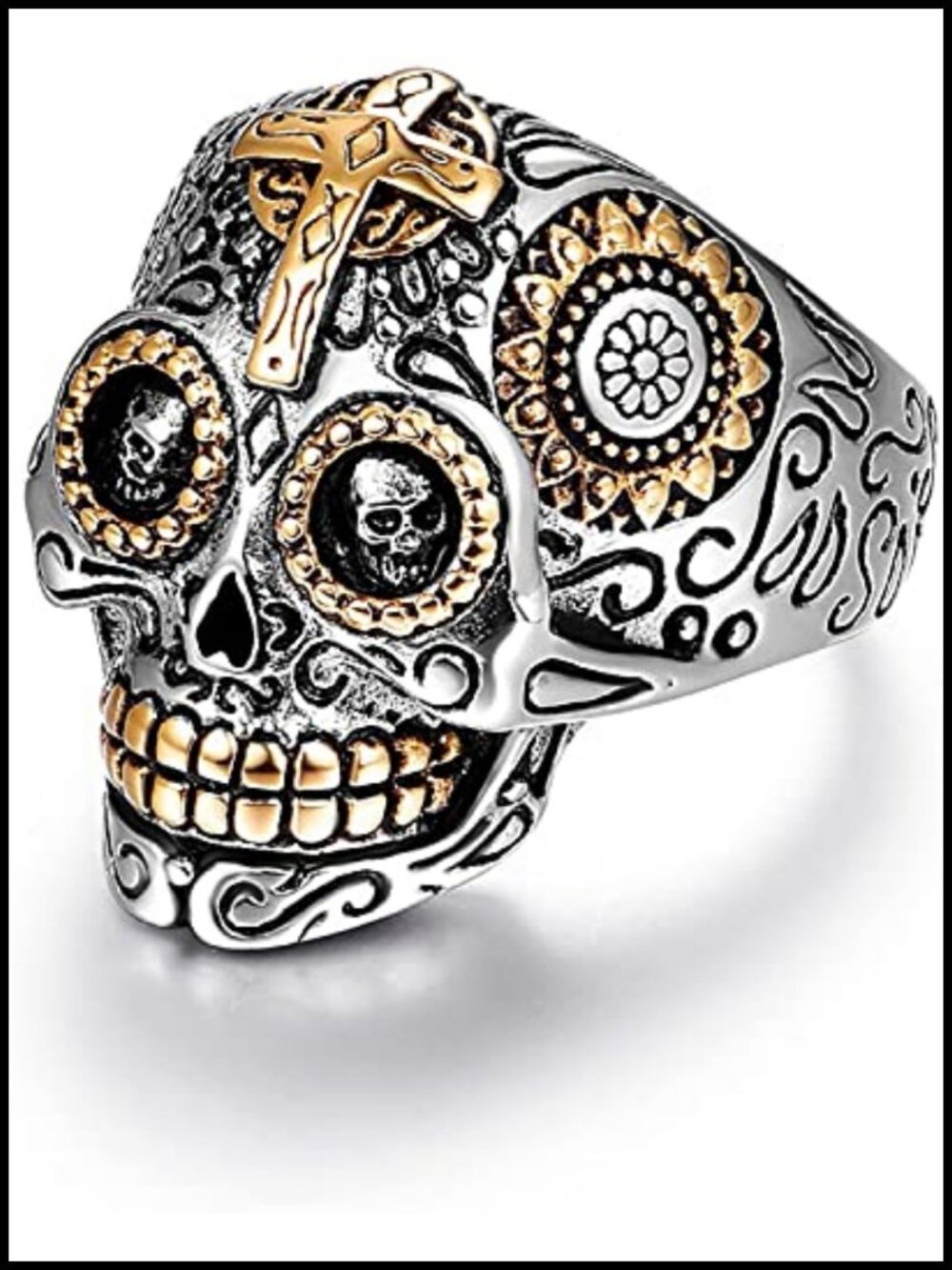LAOYOU Sugar Skull Rings for Men Women, Stainless Steel Day of the Dead Mens